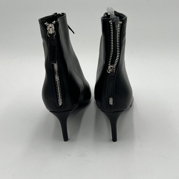 XYD Black Front Rear Double Zips Pointed Toe Low Thin Heel Ankle Boot Dressy - Picture 5 of 6